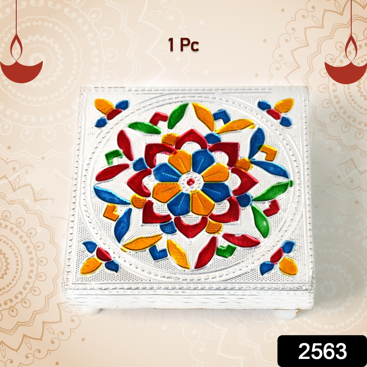 1 Pc Meenakari Wooden Chowki & Bajot Set: For Home & Office Puja (Multicolor) 1 Pc Meenakari Wooden Chowki & Bajot Set: For Home & Office Puja (Multicolor)